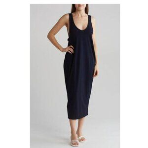 Ag Adriano Goldschmied Cotton Midi Open Back Navy Dress NEW Small